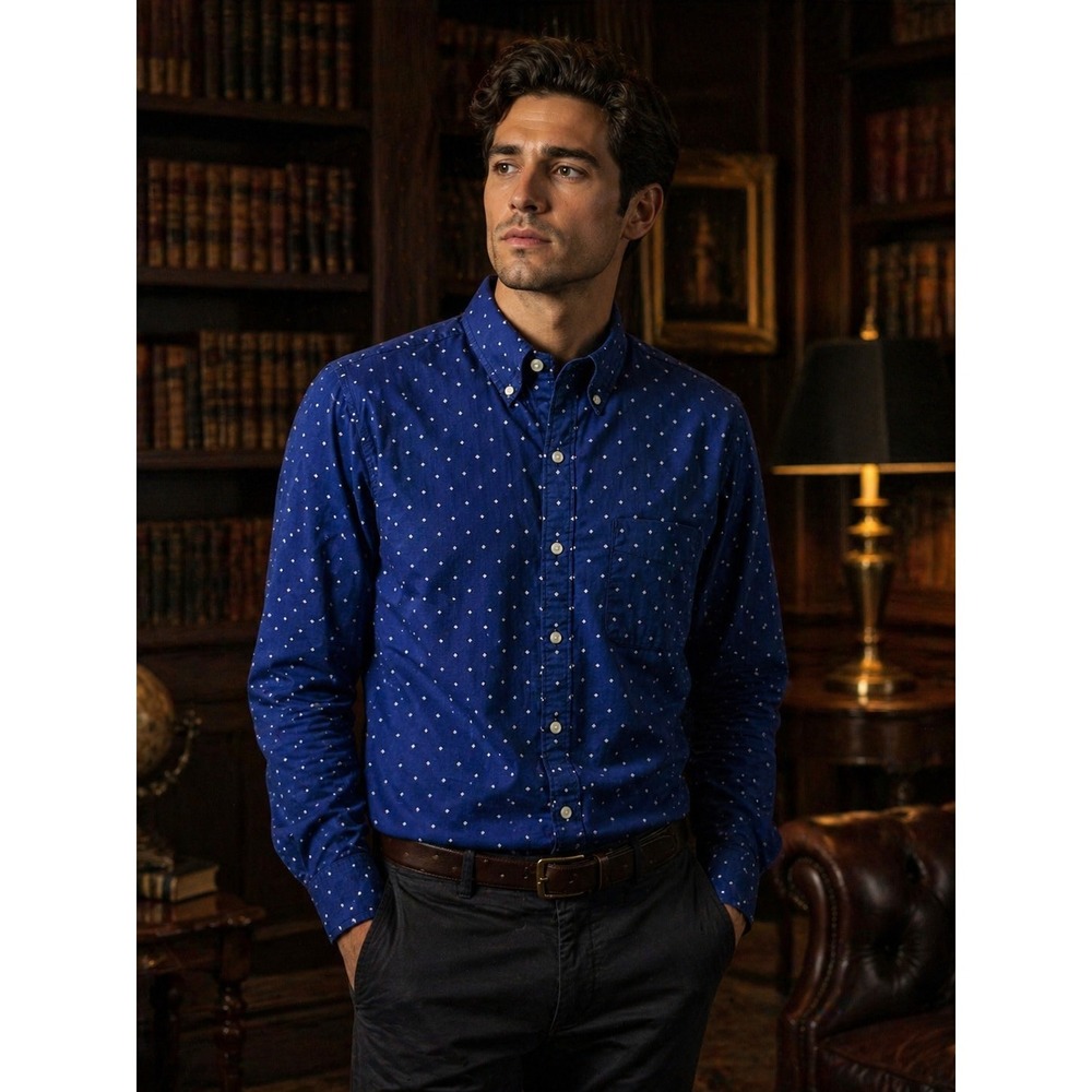 American Eagle Button Down LS Shirt Mens XL Blue Diamond Print Classic Fit